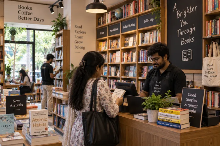किताबों की दुकान में बिलिंग और स्टॉक के लिए StoreMitr का इस्तेमाल